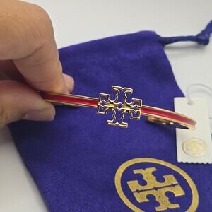 NEW Tory Burch BRITTEN Enamel Cuff Bangle Bracelet Red Gold L Gift Christmas